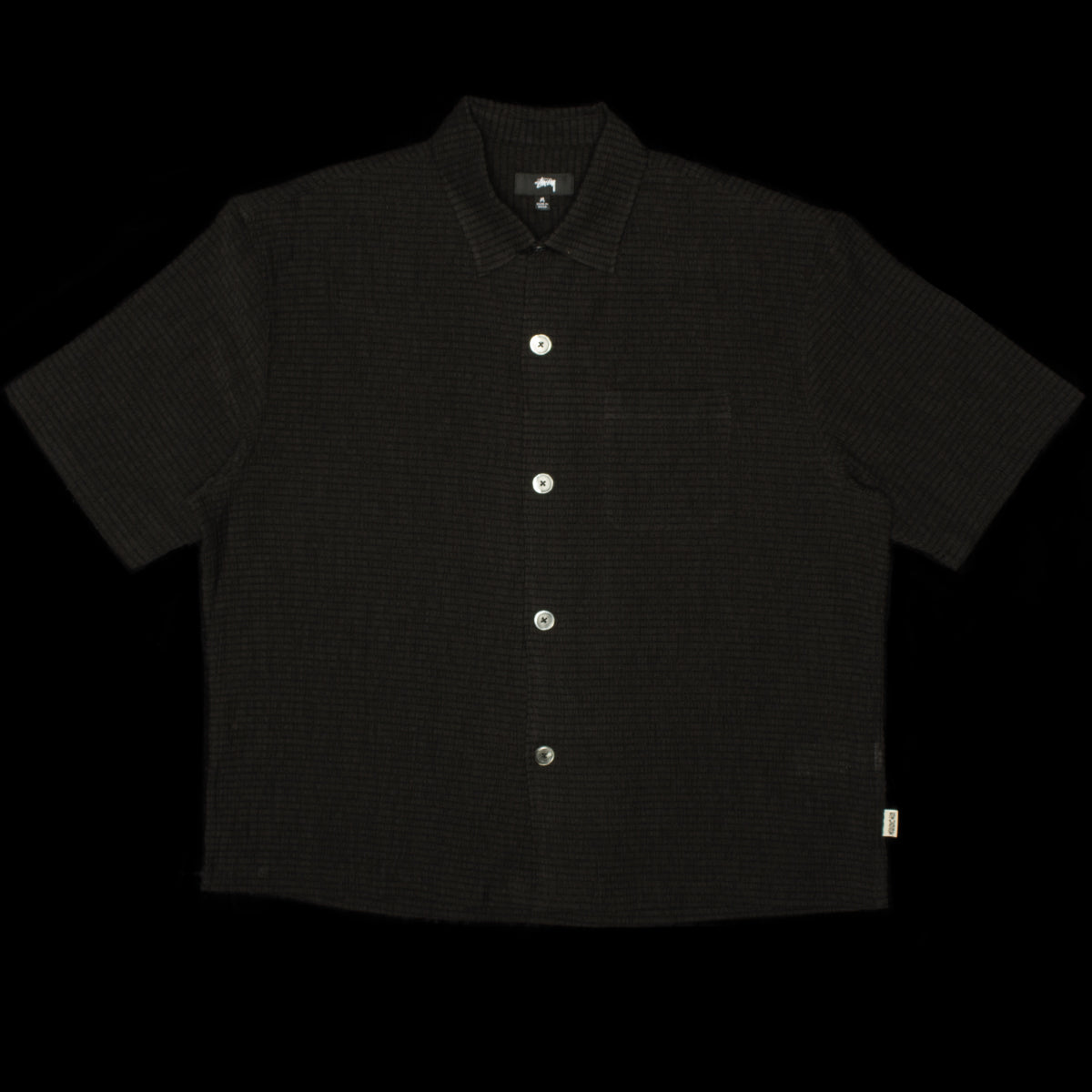 トップス STUSSY CRINKLED CHECK SS SHIRT stussy CRINKLED CHECK SS SHIRT BLACK M Flat Bottom Crinkled