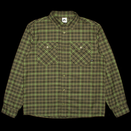 Nike SB | L/S Flannel Button-Up Shirt Style # FN2567-222 Color : Medium Olive / Cargo Khaki