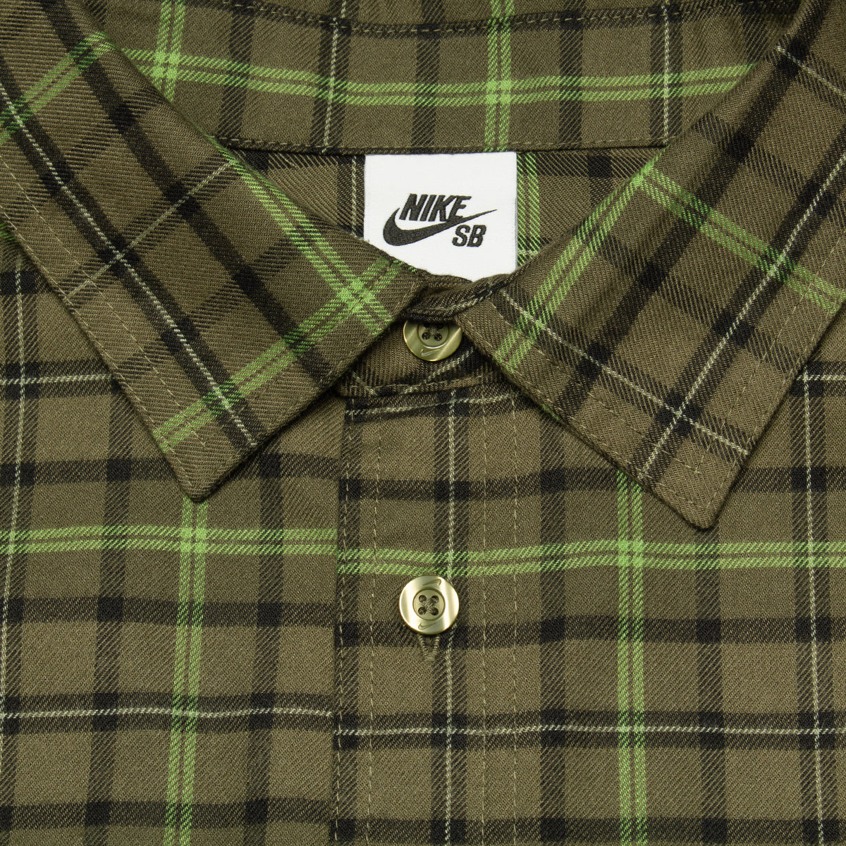 Nike SB | L/S Flannel Button-Up Shirt Style # FN2567-222 Color : Medium Olive / Cargo Khaki
