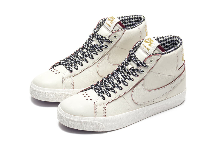 Nike SB | Zoom Blazer Mid x Welcome Skateboarding Style # FQ0795-100 Color : Sail / Dark Beetroot / White