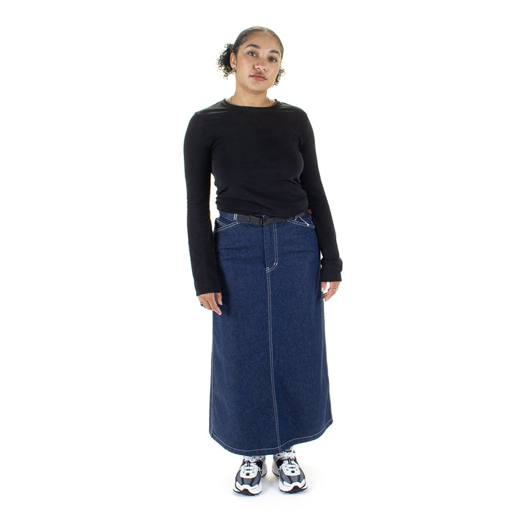 Gramicci - Women's Sutter Denim Skirt
Style # G5FW-SK028

Color : Rinsed Indigo