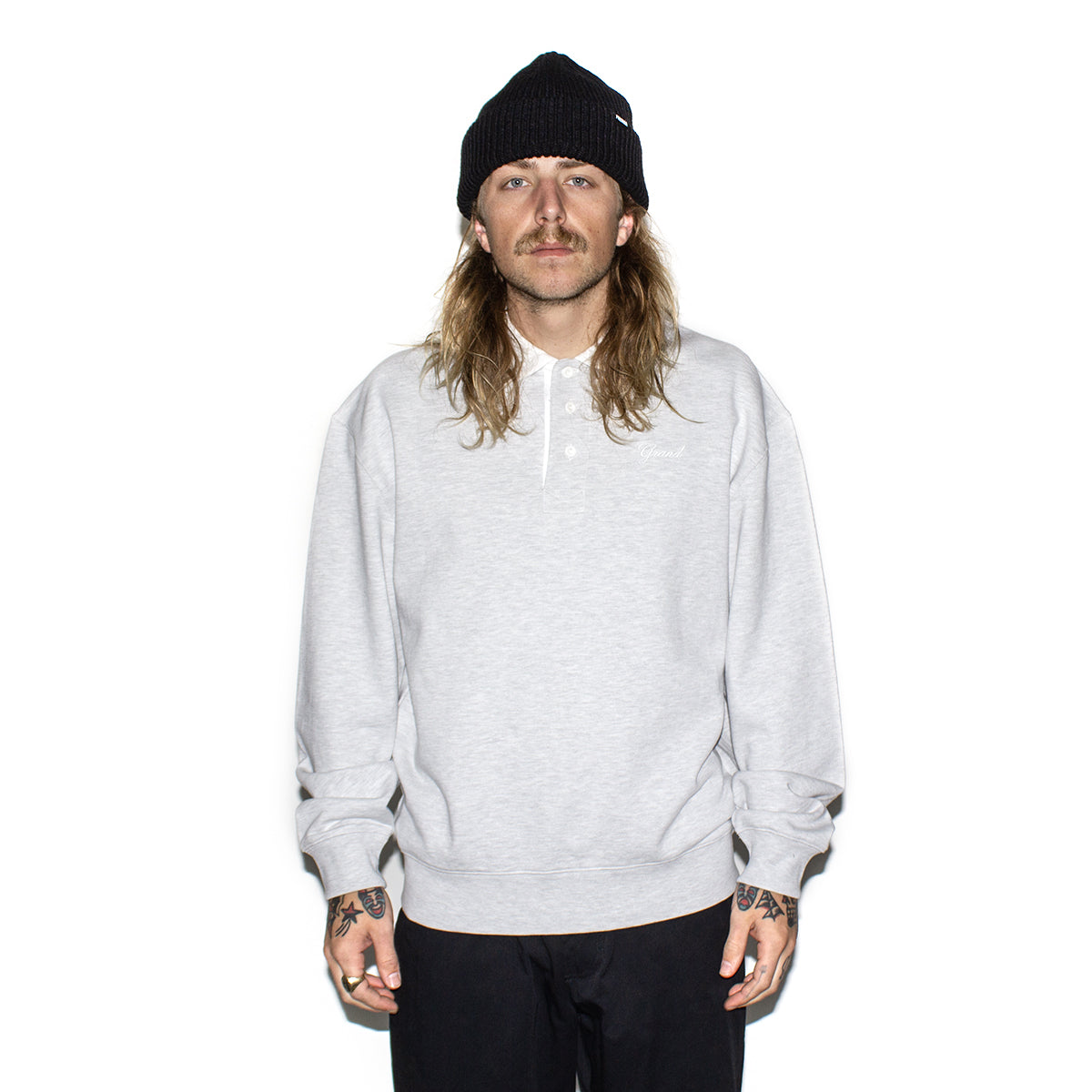 Grand Collection | Collared Sweatshirt Color : Ash / White