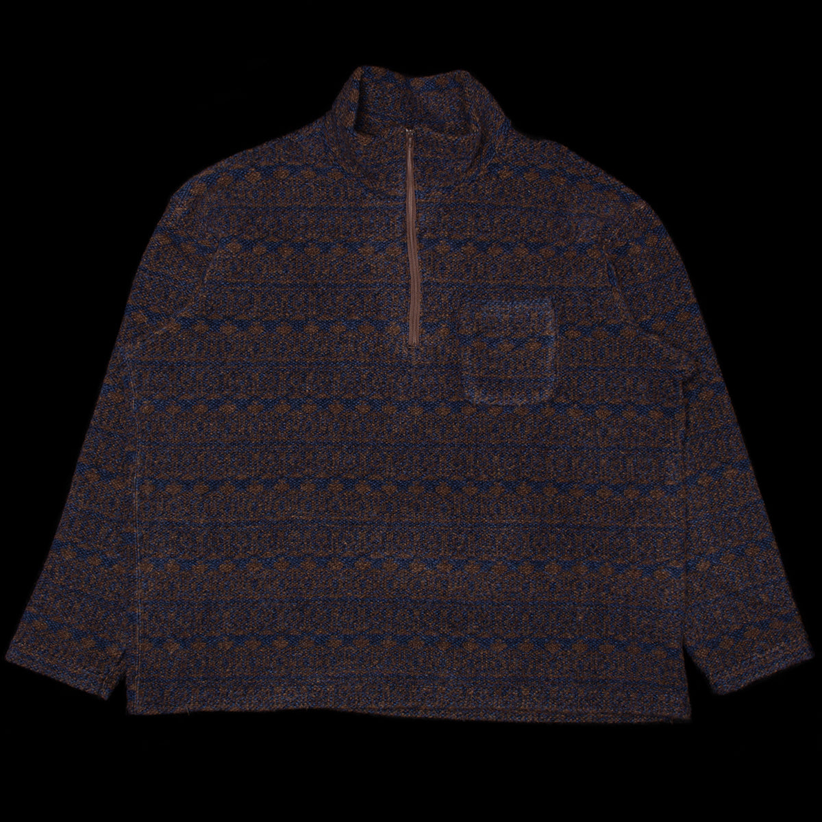 Engineered Garments - Zip Mock Neck
Style # 26F1B004
Color : Brown / Navy