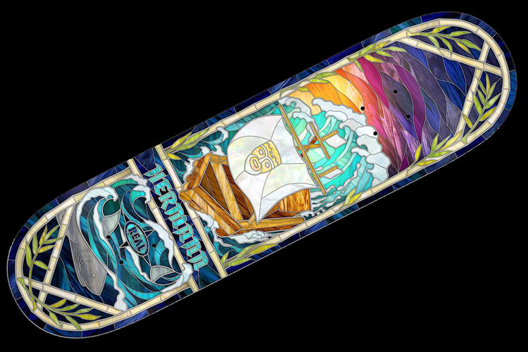 Real - Cathedral Deck
Width : 8.38"
Length : 32.18"
Wheelbase : 14.38"
Hermann Stene pro model