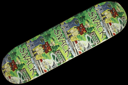 Snack - Canadian Bacon Deck
Widths : 8.25" &amp; 8.38"
Wheelbase : 14.25" (All Sizes)
Length : 32" (All Sizes)
Zack May pro model