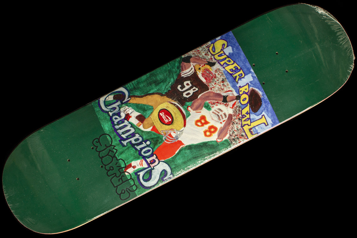 Snack - Super Bowl Deck
Widths : 8.25" &amp; 8.5"
Wheelbase : 14.25" (Both Sizes)
Length : 32" (8.25) &amp; 32.25" (8.5)
Adrian Williams pro model