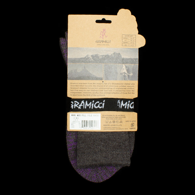 Gramicci | Wool Mix Full Pile Socks Style # SX-M29 Color : Dark Grey / Purple