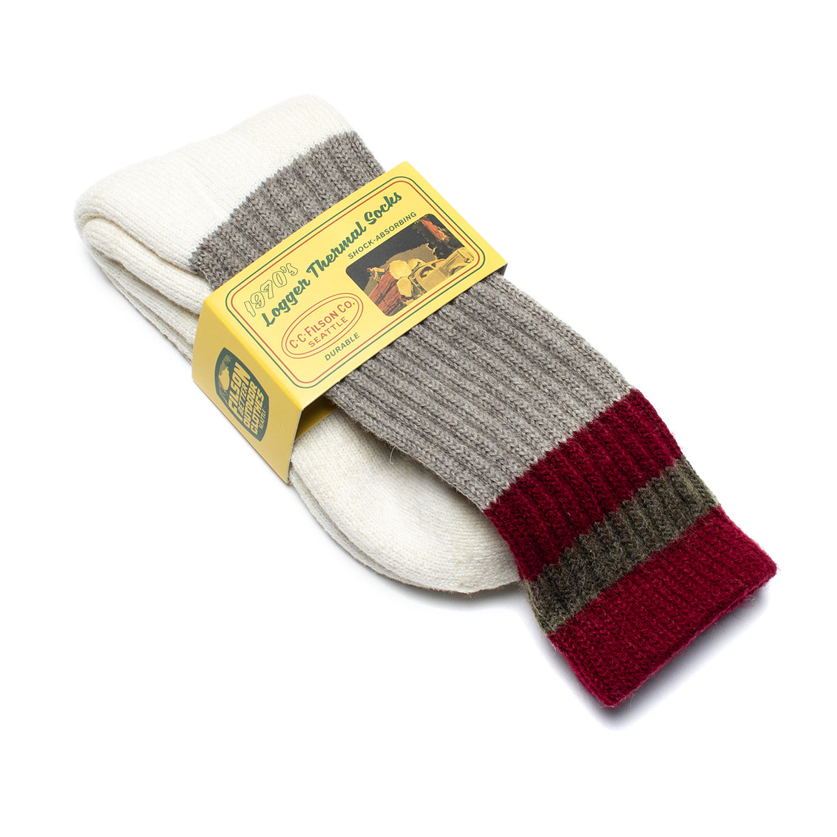 Filson | 1970's Logger Thermal Sock
Style #&nbsp;20075578
Color : Forest / Maroon