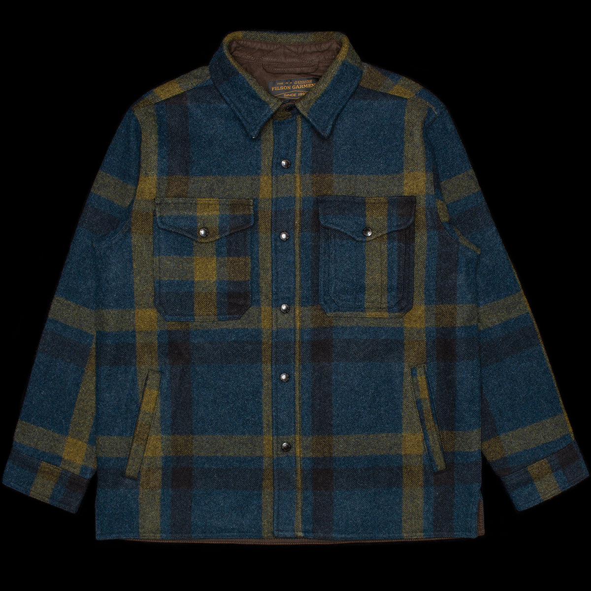 Filson | Lined Mackinaw Jac-Shirt
Style # 20232893
Color : Teal / Ochre Plaid