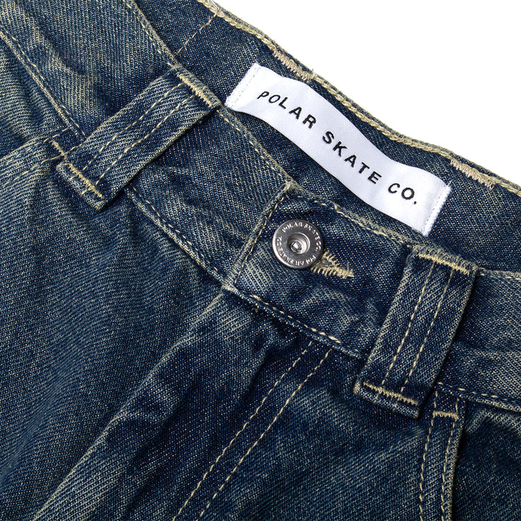 Polar Skate Co. - '93! Pants
Color : Dirty Blue
Materials&nbsp;: 100% Cotton
Denim fabric
YKK zipper &amp; button
Woven label on waist
Straight leg
Semi baggy fit
Made in Poland
Embroidered logo on change pocket