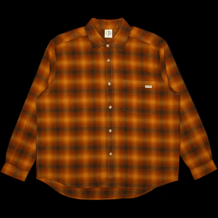 Polar Skate Co. - Mitchell L/S Shirt
Color : Caramel
Materials : 100% Brushed Cotton Twill
Garment washed
Dropped shoulders
Loose fit

Custom faux tortoise buttons
Made in Portugal