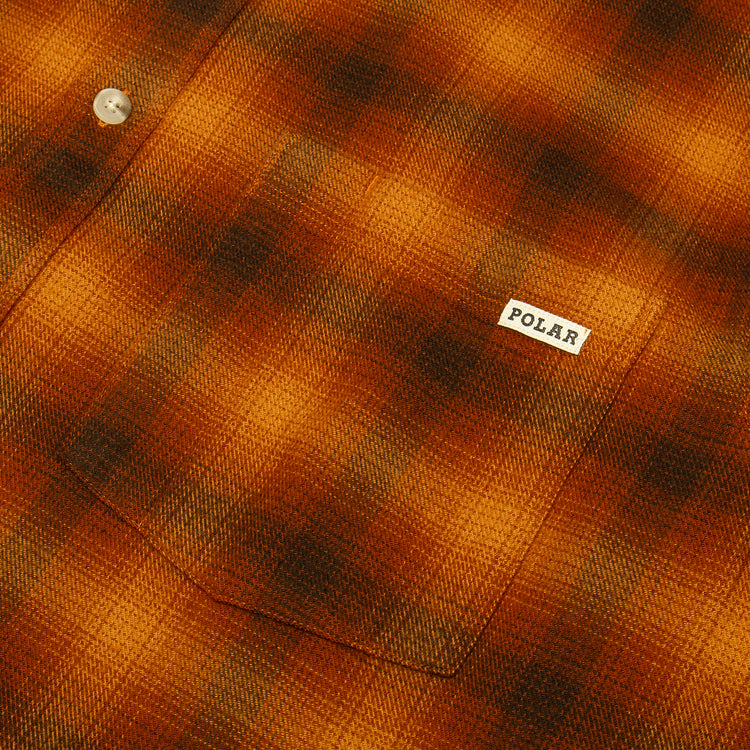 Polar Skate Co. - Mitchell L/S Shirt
Color : Caramel
Materials : 100% Brushed Cotton Twill
Garment washed
Dropped shoulders
Loose fit

Custom faux tortoise buttons
Made in Portugal