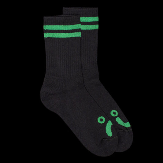 Polar Skate Co. - Happy Sad Socks
Color : Black / Green
Materials&nbsp;: 85% Cotton / 10% Polyester / 5% Spandex
Woven stripes
One size
Made in Poland