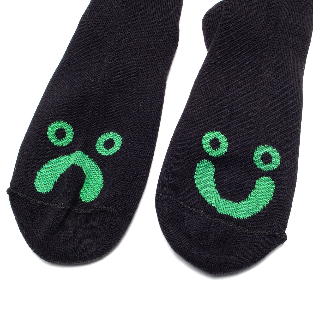 Polar Skate Co. - Happy Sad Socks
Color : Black / Green
Materials&nbsp;: 85% Cotton / 10% Polyester / 5% Spandex
Woven stripes
One size
Made in Poland