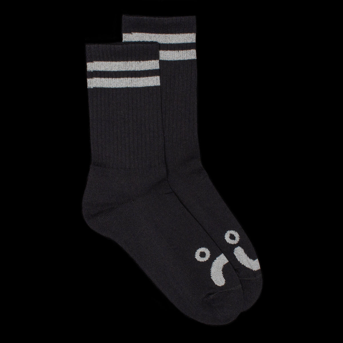Polar Skate Co. - Happy Sad Socks
Color : Black / Heather Grey
Materials&nbsp;: 85% Cotton / 10% Polyester / 5% Spandex
Woven stripes
One size
Made in Poland
