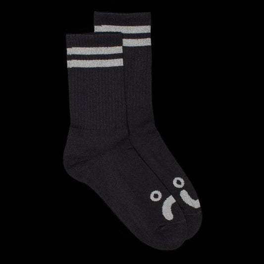 Polar Skate Co. - Happy Sad Socks
Color : Black / Heather Grey
Materials&nbsp;: 85% Cotton / 10% Polyester / 5% Spandex
Woven stripes
One size
Made in Poland