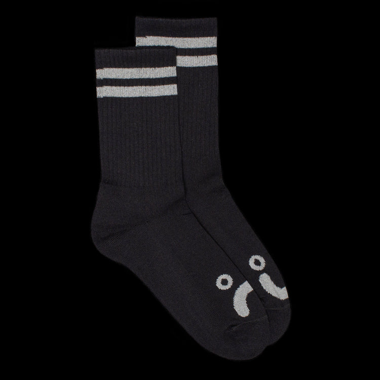Polar Skate Co. - Happy Sad Socks
Color : Black / Heather Grey
Materials&nbsp;: 85% Cotton / 10% Polyester / 5% Spandex
Woven stripes
One size
Made in Poland