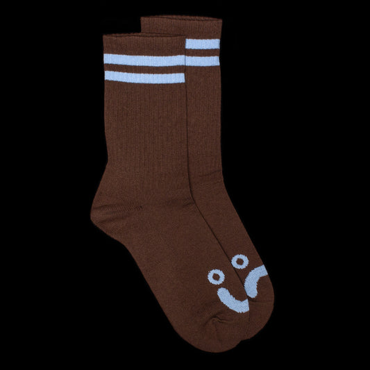 Polar Skate Co. - Happy Sad Socks
Color : Brown / Blue
Materials&nbsp;: 85% Cotton / 10% Polyester / 5% Spandex
Woven stripes
One size
Made in Poland