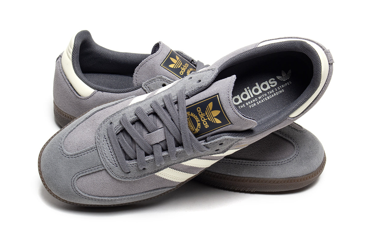 Adidas - Samba ADV
Style # HQ7541
Color : Grey / White
Materials : Suede Upper - Rubber Outsole
Sizing : US Men's
Cupsole construction