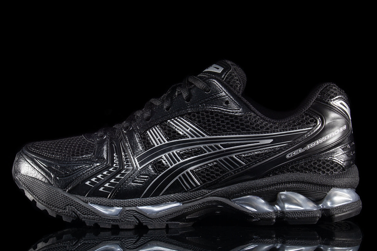 Asics | Gel-Kayano 14
Style # 1201A019.006
Color : Black / Pure Silver