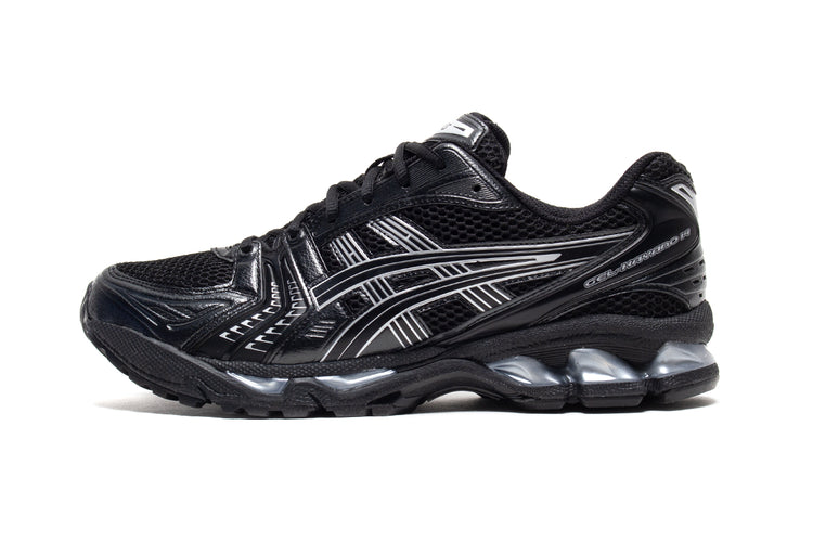 Asics | Gel-Kayano 14
Style # 1201A019.006
Color : Black / Pure Silver