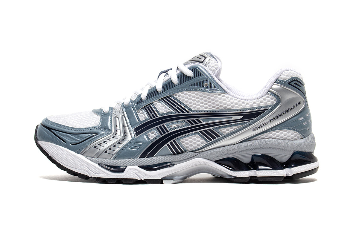 Asics | Gel-Kayano 14
Style # 1203A537.106
Color : White / Fjord Grey