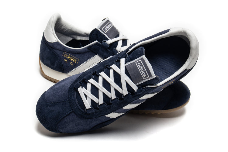 Adidas - SL 72 PT
Style # KJ1064
Color : Shadow Navy / Crystal White
Materials : Suede Upper - Rubber Outsole
Sizing : US Men's