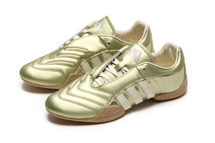 Adidas - Women's Taekwondo Mei Elite
Style # JR1827
Color : Gold Metallic / White / Gum
Materials : Leather Upper - Rubber Outsole
Sizing : US Women's