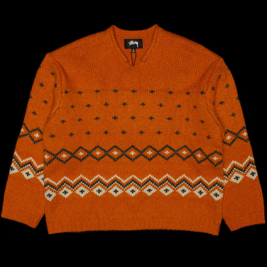 Roll V-Neck Fairisle Sweater