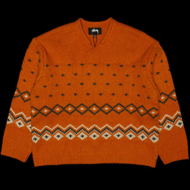 Roll V-Neck Fairisle Sweater