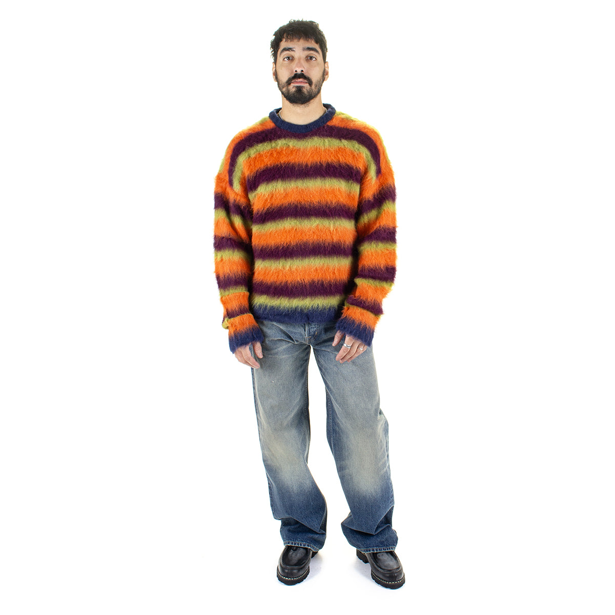 Brain Dead - Blurry Lines Alpaca Crewneck Sweater
Color : Orange / Multi