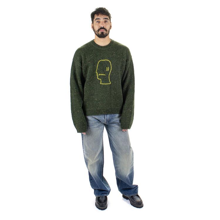 Brain Dead - Logohead Alpaca Crewneck Sweater
Color : Forest Green