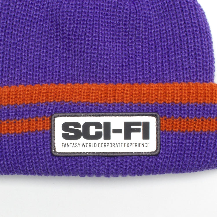 Sci-Fi Fantasy | Reflective Patch Striped Beanie Color : Purple / Orange