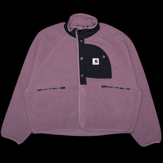 Carhartt WIP - Women's Flynn Fleece Jacket
Style # I035460-3DT
Color : Phlox / Black
Materials : 100% Midweight Polyester Pile - 10 oz
Contrasting nylon details
Chest pocket with hidden snap button
Front pockets with zip opening
Front snap button closure
High neck
Boxy fit