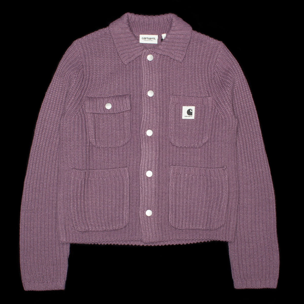 Carhartt WIP - Women's Michigan Sweater
Style # I035379-33I
Color : Phlox
Materials : 75% Acrylic / 15% Wool / 10% Nylon
Front button closure with branded buttons
Four pockets - one with flap and button closure
3 guage