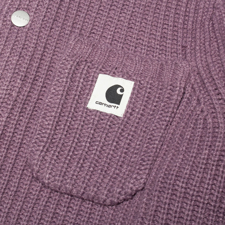 Carhartt WIP - Women's Michigan Sweater
Style # I035379-33I
Color : Phlox
Materials : 75% Acrylic / 15% Wool / 10% Nylon
Front button closure with branded buttons
Four pockets - one with flap and button closure
3 guage