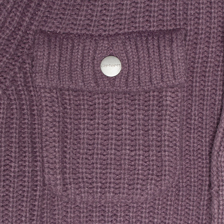 Carhartt WIP - Women's Michigan Sweater
Style # I035379-33I
Color : Phlox
Materials : 75% Acrylic / 15% Wool / 10% Nylon
Front button closure with branded buttons
Four pockets - one with flap and button closure
3 guage