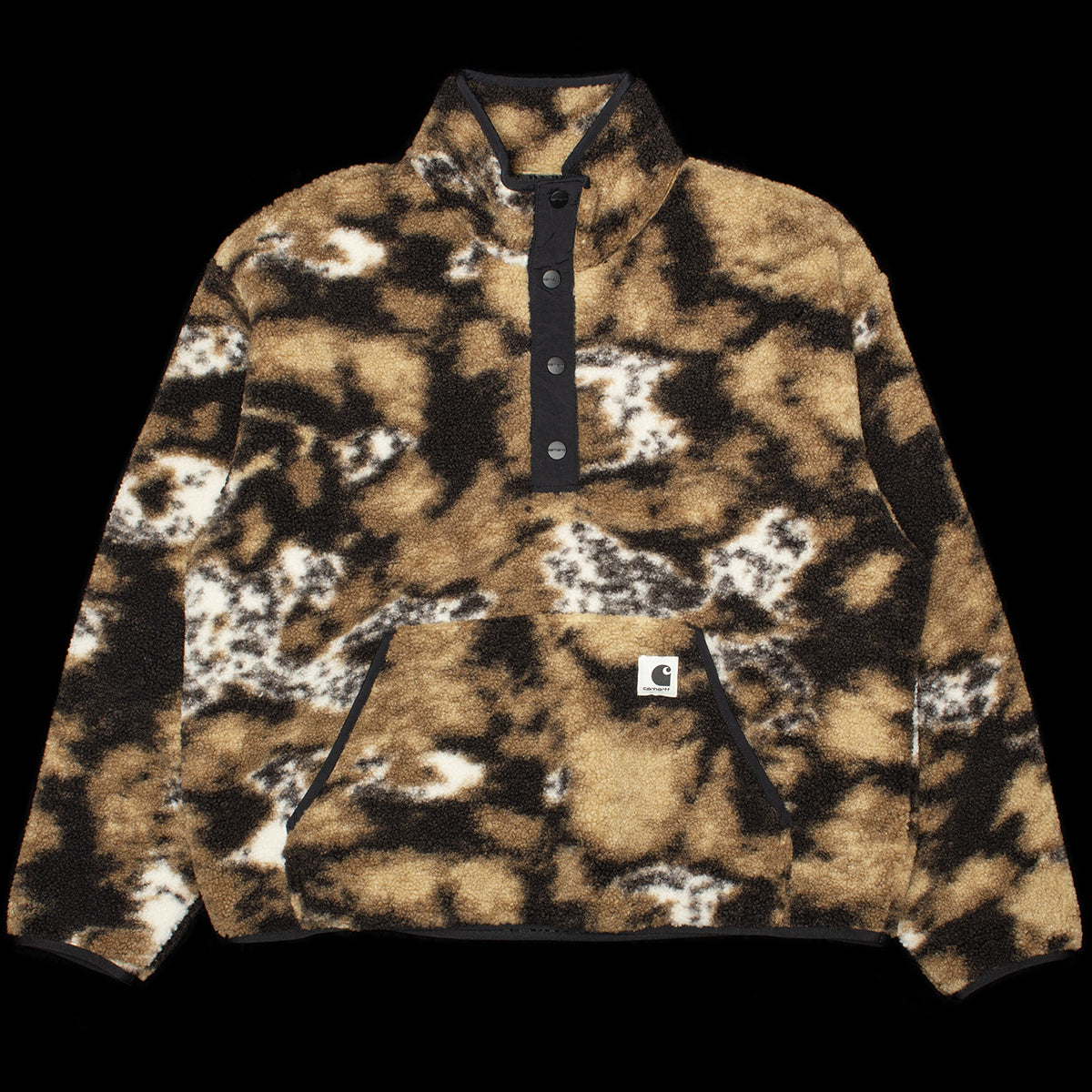 Carhartt WIP - Women's Elliot High Neck Liner
Style # I032241-3BN
Color : Wild Dog Jacquard / Black
Materials : 100% Heavyweight Polyester Pile - 10 oz
Nylon tafetta details
Twill lined
Kangaroo pocket
Front neck closure with snap buttons