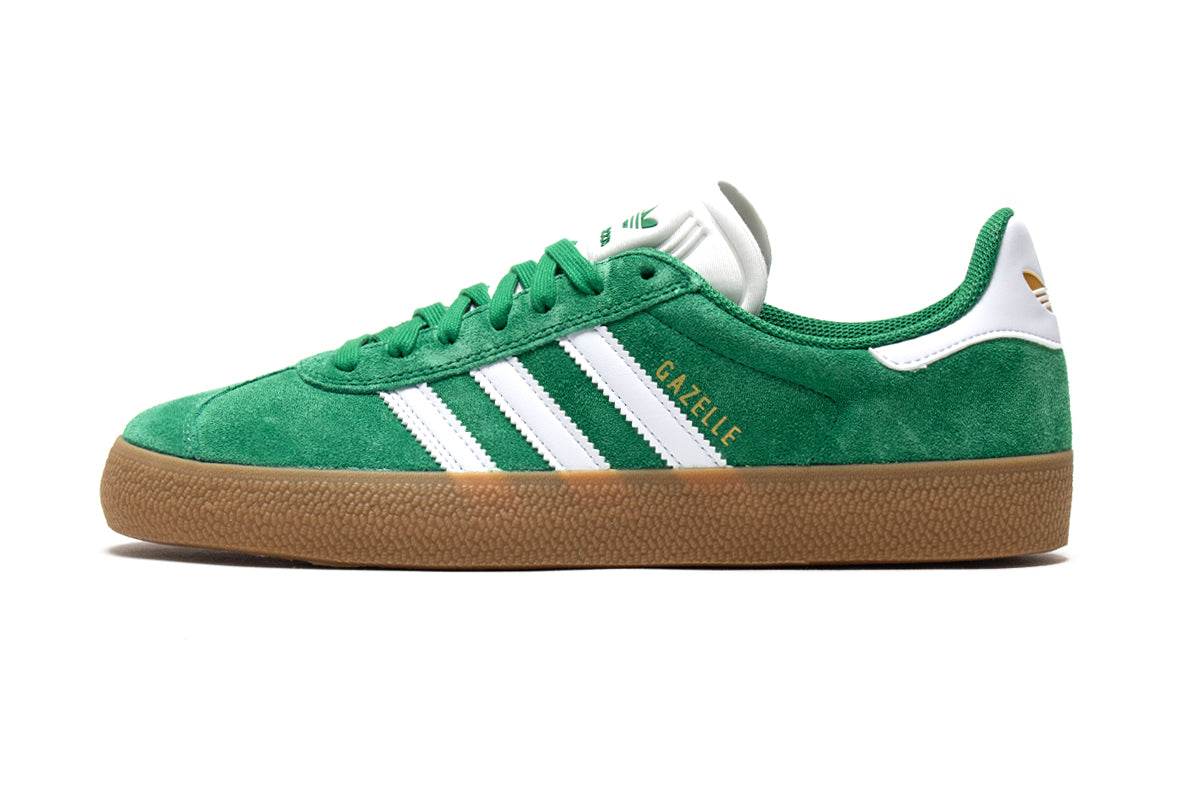 Adidas | Gazelle ADV
Style # JH5247
Color : Green / Cloud White / Gold Metallic