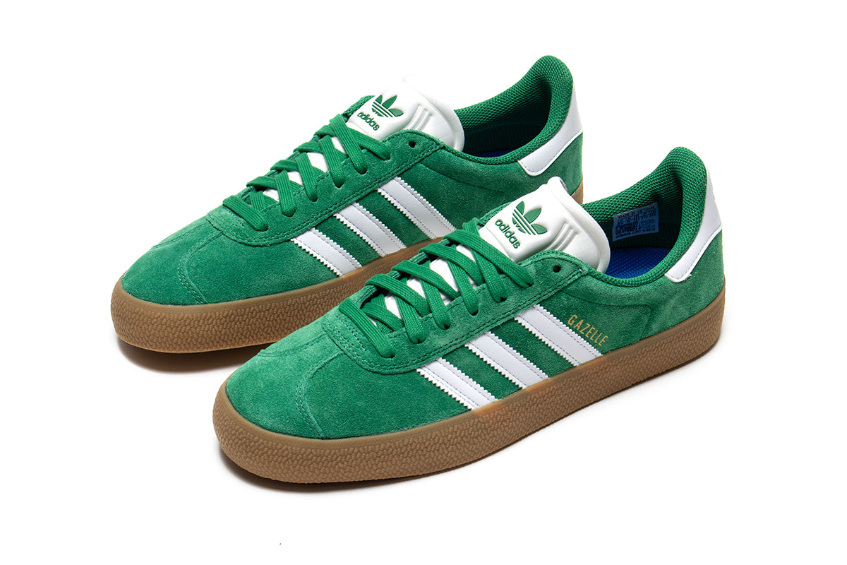 Adidas | Gazelle ADV
Style # JH5247
Color : Green / Cloud White / Gold Metallic