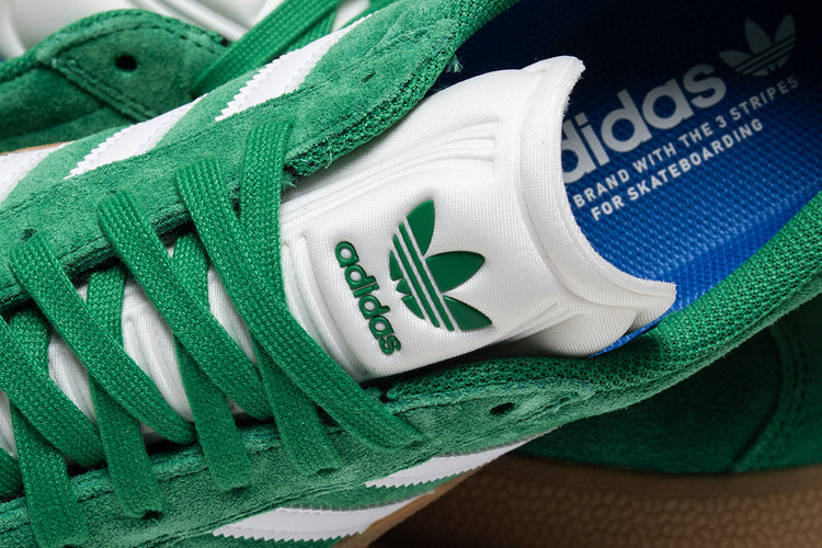 Adidas | Gazelle ADV
Style # JH5247
Color : Green / Cloud White / Gold Metallic