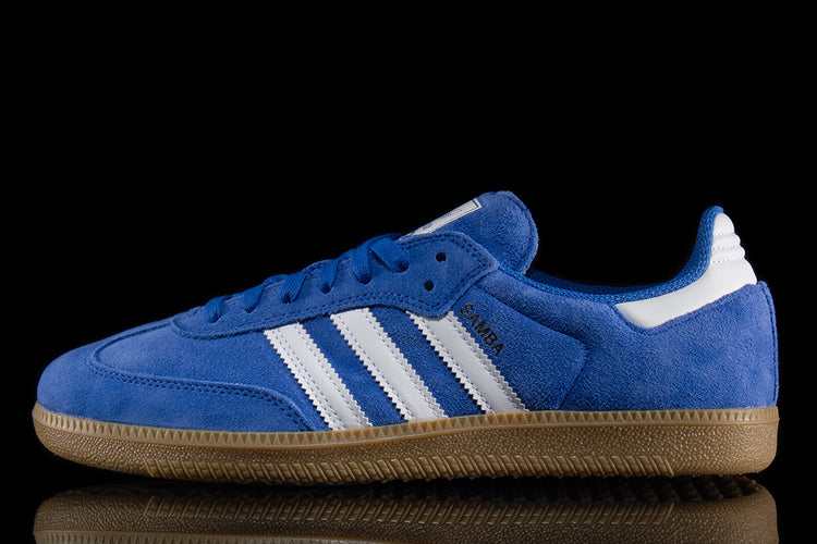 Adidas | Samba ADV
Style # JP5719
Color : Blue Bird / Cloud White / Gold Metallic