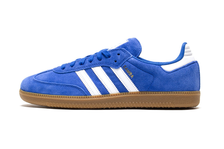 Adidas | Samba ADV
Style # JP5719
Color : Blue Bird / Cloud White / Gold Metallic