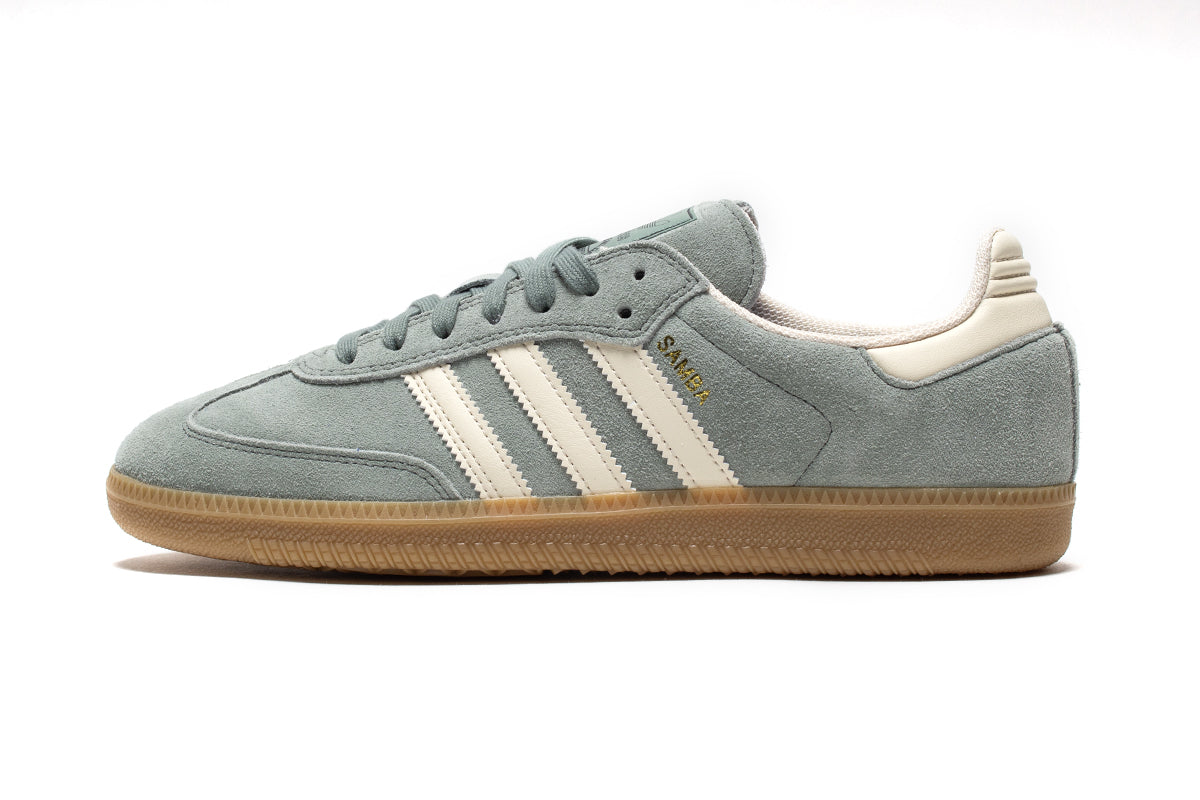 Adidas | Samba ADV
Style # JP5859
Color : Silver Green / Wonder White / Gold Metallic