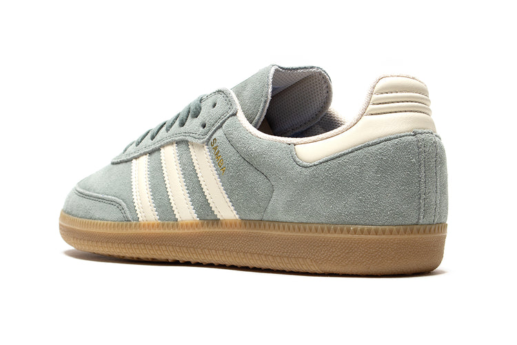 Adidas | Samba ADV
Style # JP5859
Color : Silver Green / Wonder White / Gold Metallic