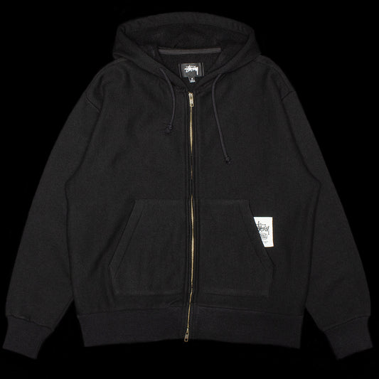 Stussy - Brass Zip Knit Hood
Style # 118593
Color : Black
Materials : 100% Cotton
Ribbed cuffs and hem
Front zip closure
Kangaroo pocket
Drawstring hood
