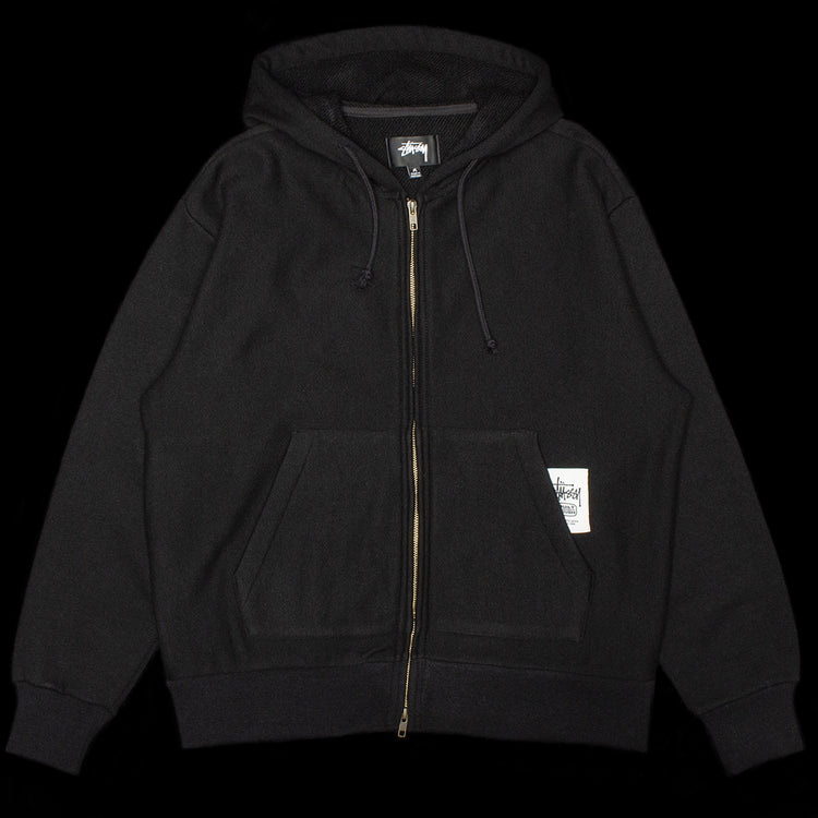 Stussy - Brass Zip Knit Hood
Style # 118593
Color : Black
Materials : 100% Cotton
Ribbed cuffs and hem
Front zip closure
Kangaroo pocket
Drawstring hood