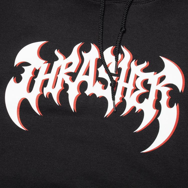 Thrasher - Heavy Metal Hoodie
Color : Black
Materials : 50% Cotton / 50% Polyester
Drawstring hood
Kangaroo pocket
Standard fit