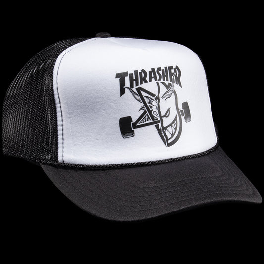 Thrasher - Thrash &amp; Burn Trucker Hat
Color : Black / White
Materials : 100% Acrylic