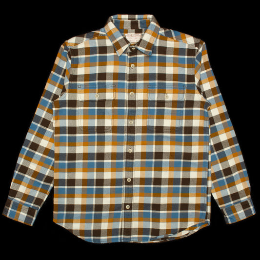 Filson | Vintage Flannel Work Shirt Style # 11010689 Color : Brown / Cream / Ochre / Blue Plaid